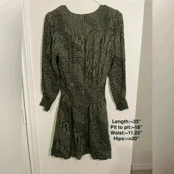Rails Zana Mini Dress Olive Green Mixed Animal Print Womens Size Xsmall - Picture 7 of 7